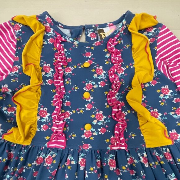 Banana Split Girl's Size 8 Dress Multi Fabric Ruffles Long Sleeve 100% Cotton - Picture 4 of 8